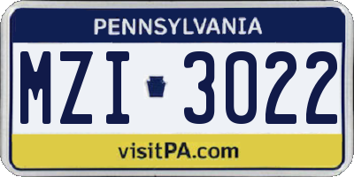 PA license plate MZI3022