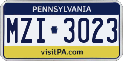 PA license plate MZI3023