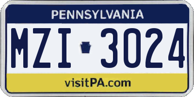 PA license plate MZI3024