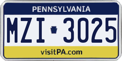 PA license plate MZI3025