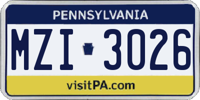 PA license plate MZI3026