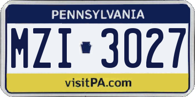 PA license plate MZI3027