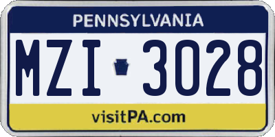 PA license plate MZI3028