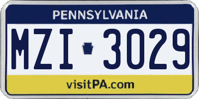 PA license plate MZI3029