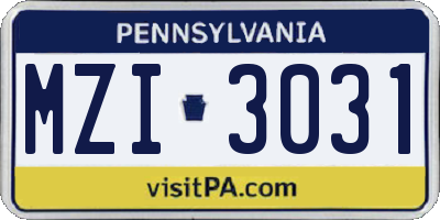 PA license plate MZI3031