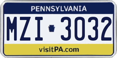 PA license plate MZI3032