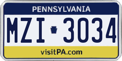 PA license plate MZI3034