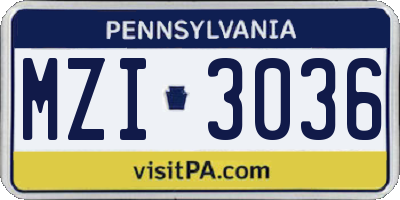 PA license plate MZI3036