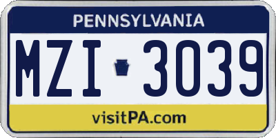 PA license plate MZI3039