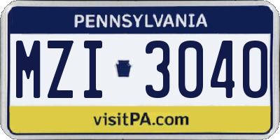 PA license plate MZI3040