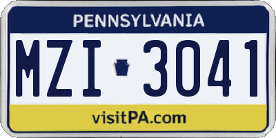 PA license plate MZI3041