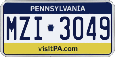 PA license plate MZI3049