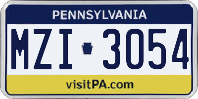 PA license plate MZI3054