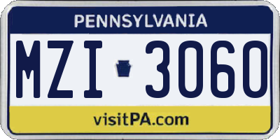 PA license plate MZI3060