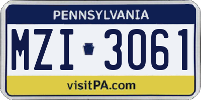 PA license plate MZI3061