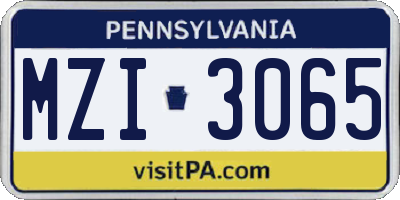 PA license plate MZI3065