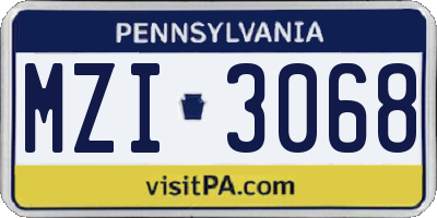 PA license plate MZI3068