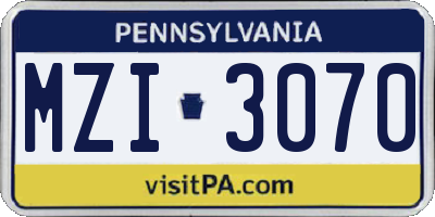 PA license plate MZI3070