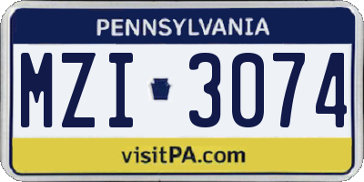 PA license plate MZI3074