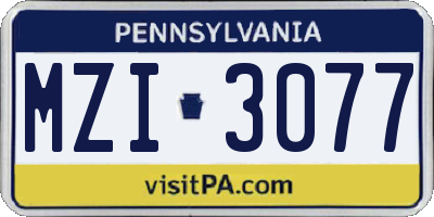 PA license plate MZI3077