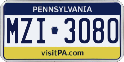 PA license plate MZI3080