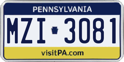 PA license plate MZI3081