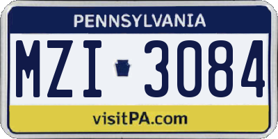 PA license plate MZI3084