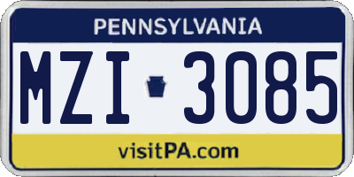 PA license plate MZI3085
