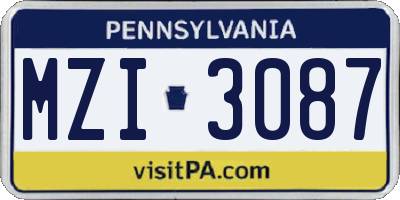 PA license plate MZI3087