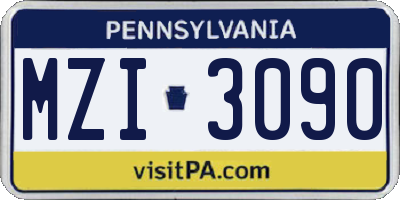 PA license plate MZI3090