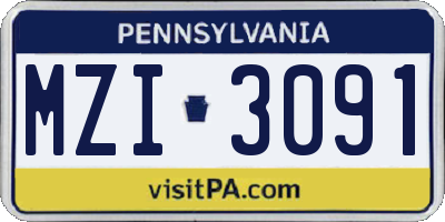 PA license plate MZI3091