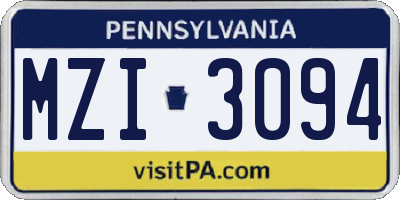 PA license plate MZI3094