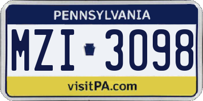 PA license plate MZI3098