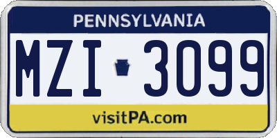 PA license plate MZI3099