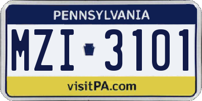 PA license plate MZI3101