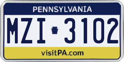 PA license plate MZI3102