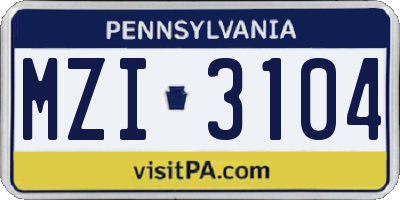 PA license plate MZI3104