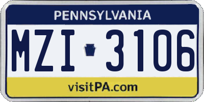 PA license plate MZI3106