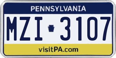 PA license plate MZI3107