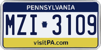 PA license plate MZI3109