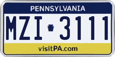 PA license plate MZI3111