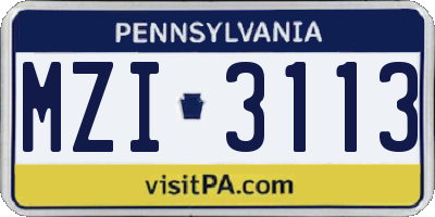 PA license plate MZI3113