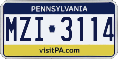PA license plate MZI3114