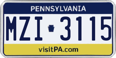 PA license plate MZI3115