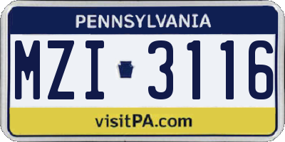 PA license plate MZI3116