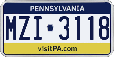 PA license plate MZI3118