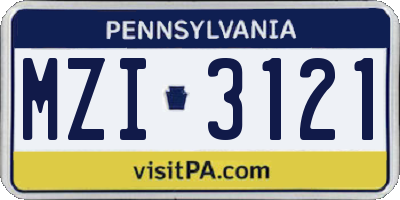 PA license plate MZI3121
