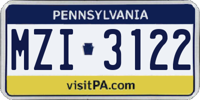 PA license plate MZI3122