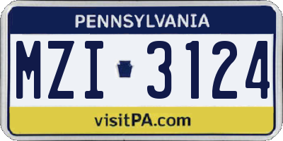 PA license plate MZI3124