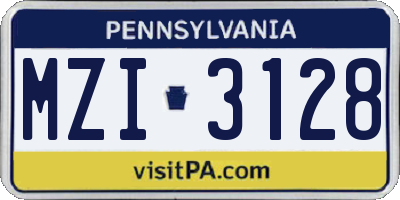 PA license plate MZI3128